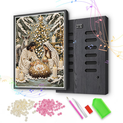 Holy Family Nativity Pearl Bead Painting, Christmas Wall Decor with Bluetooth Speaker