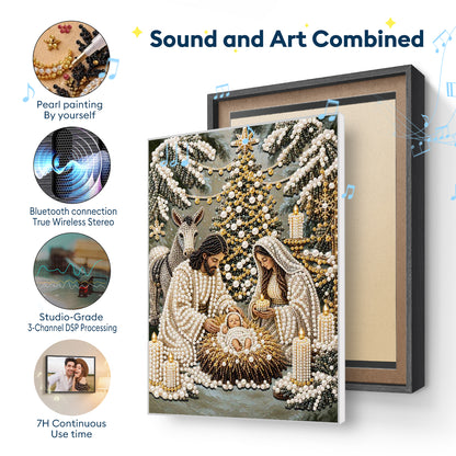 Holy Family Nativity Pearl Bead Painting, Christmas Wall Decor with Bluetooth Speaker
