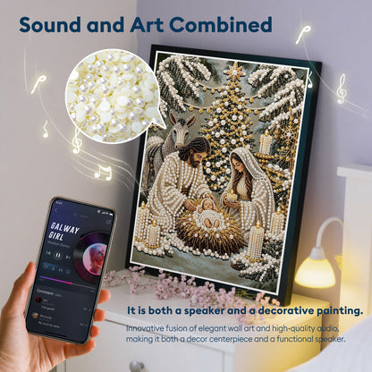 Holy Family Nativity Pearl Bead Painting, Christmas Wall Decor with Bluetooth Speaker