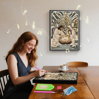 Holy Family Nativity Pearl Bead Painting, Christmas Wall Decor with Bluetooth Speaker