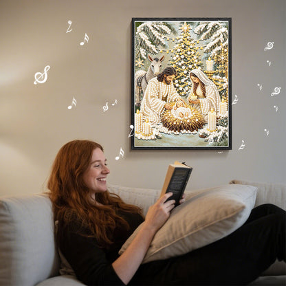 Holy Family Nativity Pearl Bead Painting, Christmas Wall Decor with Bluetooth Speaker