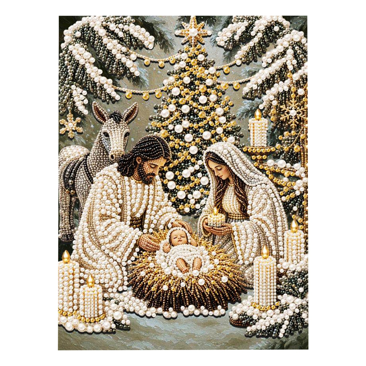 Holy Family Nativity Pearl Bead Painting, Christmas Wall Decor with Bluetooth Speaker