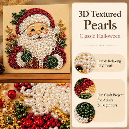 Christmas Diamond Art Kit, Cute Santa Pearl Bead Painting Craft, DIY Pearl Diamond Painting for Adults Beginners, Holiday Home Decor Gift