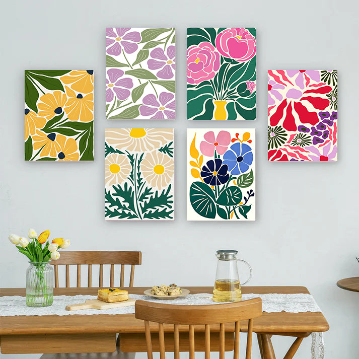 6 Mini PBN - Bright Flowers Set framed