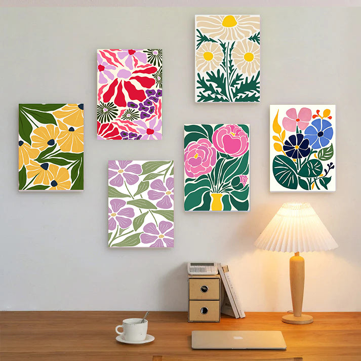 6 Mini PBN - Bright Flowers Set framed