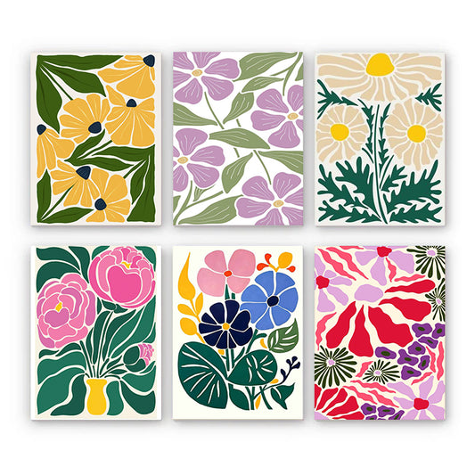 6 Mini PBN - Bright Flowers Set framed