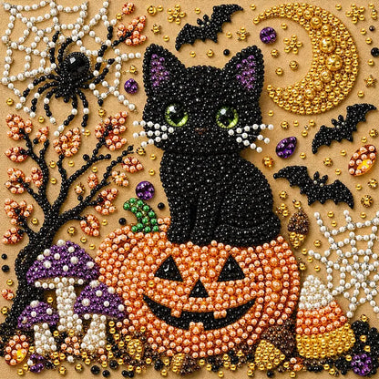 Halloween Diamond Art Kit, Black Cat Pearl Bead Painting Craft, DIY Pearl Diamond Art for Adults, Spooky Cute Halloween Gift for Her