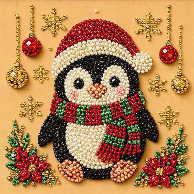 Christmas Diamond Art Kit, Cute Santa Pearl Bead Painting Craft, DIY Pearl Diamond Painting for Adults Beginners, Holiday Home Decor Gift
