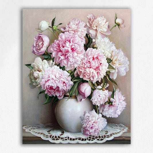vase of peonies advanced Flower Paint by Number Kit