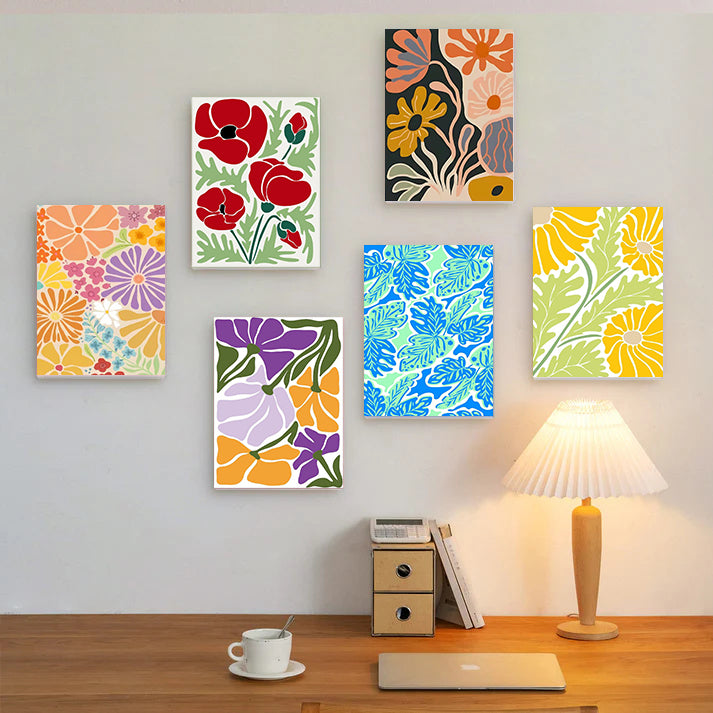 6 Mini PBN - Flowers Set framed