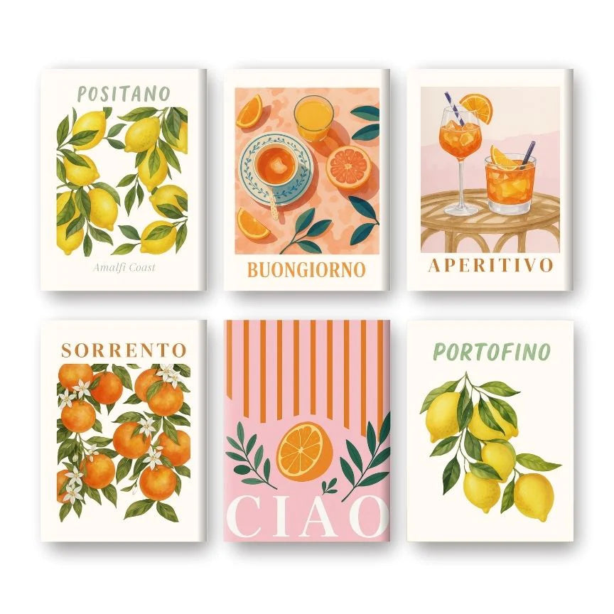 6 Mini Paintings - Italian Fruit & Drinks Set
