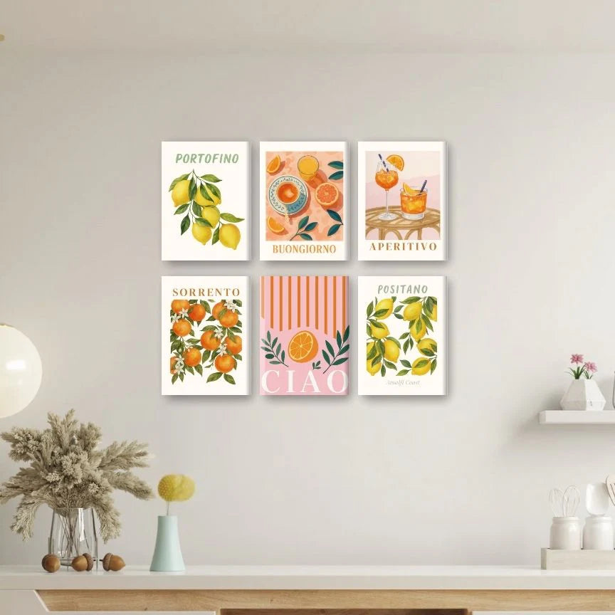 6 Mini Paintings - Italian Fruit & Drinks Set